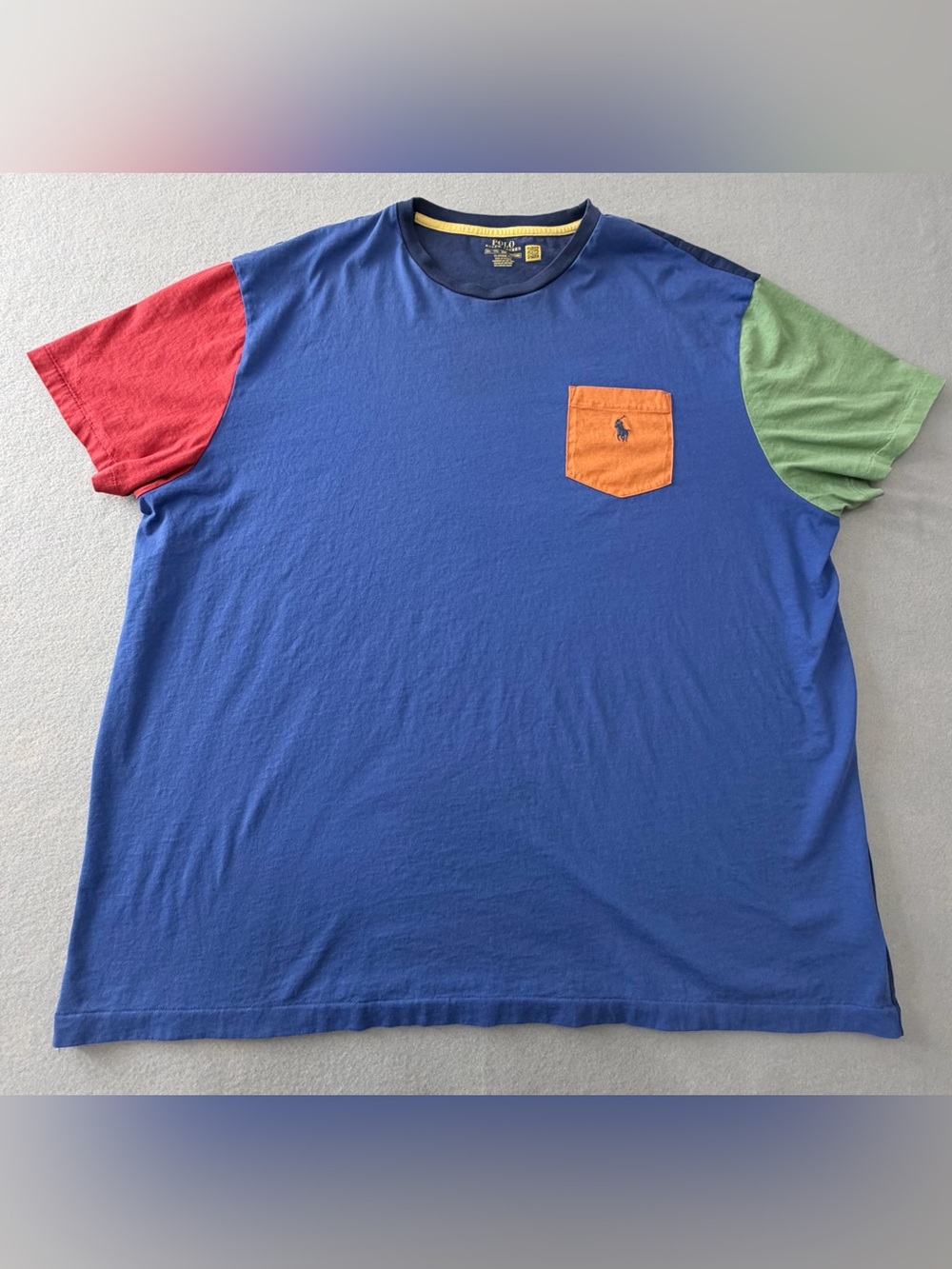 214/848 Polo Ralph Lauren XXL Colorblock Pocket T Shirt Blue Green Red Orange